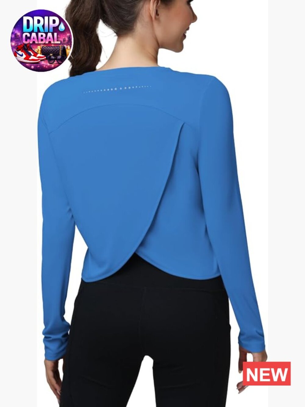 Long Sleeve Open Back Workout Top Athletic Pilates Gym Tee UPF 50